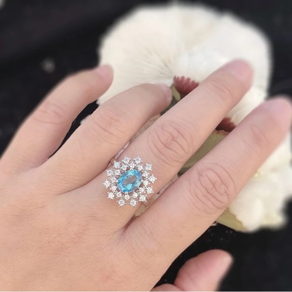 Natural Topaz Rings, Genuine Gemstone Ring, Silver Plated Adjustable Ring Band - Picture 2 of 6